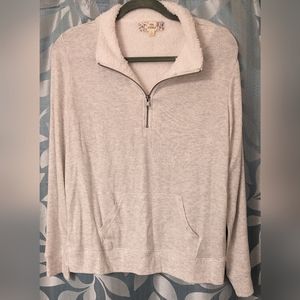 Pink Republic large heather cream half zip sweater.